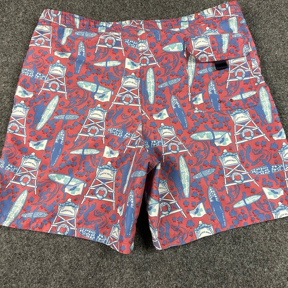 Vineyard Vines Mens SouthBeach Shorts Swimsuit 36X6 Red Blue Surfer Beach Pocket - Picture 7 of 8